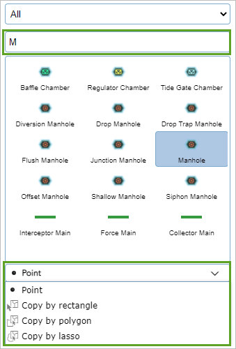 Feature templates filtered by search and menu of add methods Feature templates filtered by search and menu of add methods